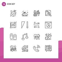 Group of 16 Outlines Signs and Symbols for employee layout cable car page search search Editable Vector Design Elements