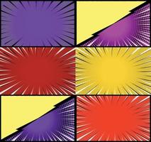 Comic book colorful frames background with halftone rays radial and dotted effects pop art style vector