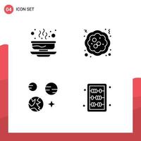 Universal Icon Symbols Group of 4 Modern Solid Glyphs of bowl planet food christmas science Editable Vector Design Elements