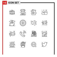 conjunto de 16 iconos modernos de la interfaz de usuario signos de símbolos para la cocina premios de regreso a la escuela papel escolar elementos de diseño vectorial editables vector