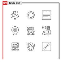 Pack of 9 creative Outlines of app meeting web group films Editable Vector Design Elements