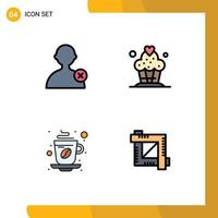 4 User Interface Filledline Flat Color Pack of modern Signs and Symbols of delete coffee cake cup crop Editable Vector Design Elements