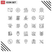 25 Universal Lines Set for Web and Mobile Applications target archery donkey right arrow Editable Vector Design Elements