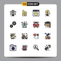 conjunto de 16 iconos de interfaz de usuario modernos signos de símbolos para engranajes de ingeniería bombilla de idea deportiva elementos de diseño de vectores creativos editables