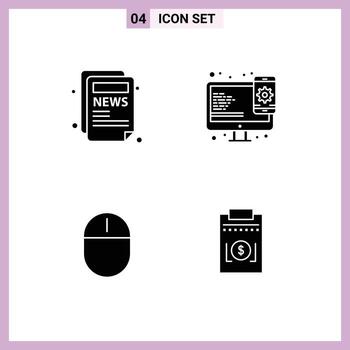 grupo de 4 glifos sólidos modernos establecidos para el diseño de gadgets de artículos diseño web elementos de diseño de vectores editables con mouse