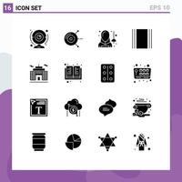 Set of 16 Vector Solid Glyphs on Grid for layout flow hard drive disk cover man Editable Vector Design Elements