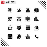 Mobile Interface Solid Glyph Set of 16 Pictograms of big marketing summer launch data Editable Vector Design Elements