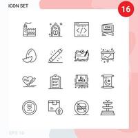 paquete de 16 signos y símbolos de contornos modernos para medios de impresión web como el menú roza moon iftar office elementos de diseño de vectores editables