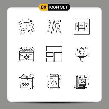 User Interface Pack of 9 Basic Outlines of layout frame price collage mission Editable Vector Design Elements