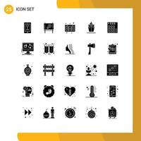 Group of 25 Modern Solid Glyphs Set for dj audio cassette vessel ship Editable Vector Design Elements