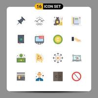 Pictogram Set of 16 Simple Flat Colors of book sketching management pocket notebook Editable Pack of Creative Vector Design Elements