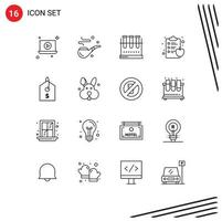 Set of 16 Modern UI Icons Symbols Signs for tag price erlenmeyer flask health clipboard apple Editable Vector Design Elements