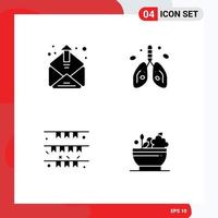 Pack of 4 Modern Solid Glyphs Signs and Symbols for Web Print Media such as contact banner mailing heart garland Editable Vector Design Elements