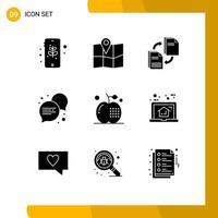 Group of 9 Modern Solid Glyphs Set for drinks apple share dialogue communication Editable Vector Design Elements