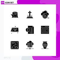 Solid Glyph Pack of 9 Universal Symbols of communication father cloud date cross Editable Vector Design Elements