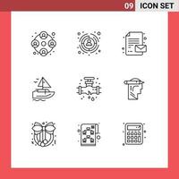 9 Universal Outlines Set for Web and Mobile Applications plumber leak back to school vessel ship Editable Vector Design Elements