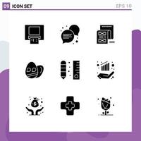 9 Thematic Vector Solid Glyphs and Editable Symbols of ruler draw email drafting easter Editable Vector Design Elements