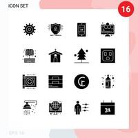 16 Thematic Vector Solid Glyphs and Editable Symbols of ebook online mobile study computer Editable Vector Design Elements