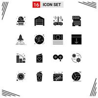 Pack of 16 Modern Solid Glyphs Signs and Symbols for Web Print Media such as mission sd router memory card Editable Vector Design Elements