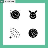 Universal Icon Symbols Group of 4 Modern Solid Glyphs of clock news watch easter lunch Editable Vector Design Elements