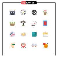 16 Thematic Vector Flat Colors and Editable Symbols of pointer direction film reel spring leaf Editable Pack of Creative Vector Design Elements