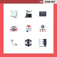 paquete de 9 signos y símbolos de colores planos modernos para medios de impresión web, como elementos de diseño de vectores editables de chat de imagen de cabildeo de fotos de la ciudad