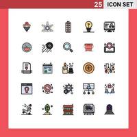 Pack of 25 Modern Filled line Flat Colors Signs and Symbols for Web Print Media such as ampere meter computer battery printing electric Editable Vector Design Elements