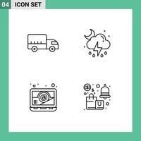 Pack of 4 Modern Filledline Flat Colors Signs and Symbols for Web Print Media such as delivery email truck moon alert Editable Vector Design Elements