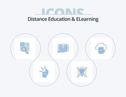 educación a distancia y e-learning blue icon pack 5 diseño de iconos. transferir teléfono inteligente expediente. lectura vector