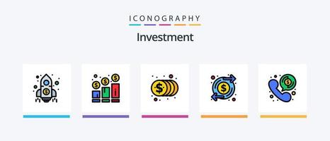 la línea de inversión llenó el paquete de 5 iconos, incluido el pago. crecimiento. negocio. dinero. fondo. diseño de iconos creativos vector