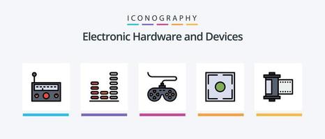 la línea de dispositivos llenó el paquete de 5 iconos, incluida la cámara. rollo. controlador. foto. cámara. diseño de iconos creativos vector