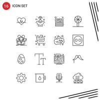 16 User Interface Outline Pack of modern Signs and Symbols of meeting teamwork money team holiday Editable Vector Design Elements