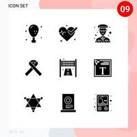 9 User Interface Solid Glyph Pack of modern Signs and Symbols of color fill in text line man finish awareness Editable Vector Design Elements