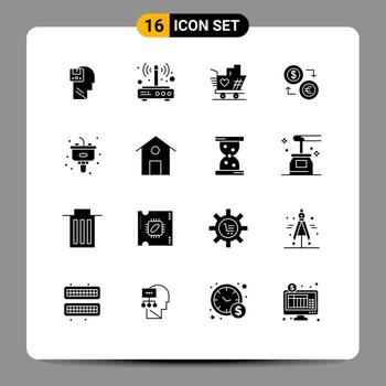 16 glifos sólidos universales establecidos para aplicaciones web y móviles intercambio de conexión de monedas de dólar weding elementos de diseño vectorial editables vector
