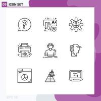 Universal Icon Symbols Group of 9 Modern Outlines of listen engineer world printer device Editable Vector Design Elements