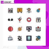 Pictogram Set of 16 Simple Flat Color Filled Lines of world office logistic global globe Editable Creative Vector Design Elements