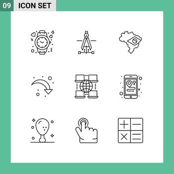 9 User Interface Outline Pack of modern Signs and Symbols of digital down engineering right arrow refresh Editable Vector Design Elements