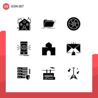 Set of 9 Modern UI Icons Symbols Signs for location camping folder app television Editable Vector Design Elements