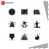 9 Thematic Vector Solid Glyphs and Editable Symbols of school learn player education hobbies Editable Vector Design Elements