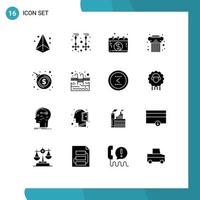 Pictogram Set of 16 Simple Solid Glyphs of bombshell greek calendar culture architecture Editable Vector Design Elements