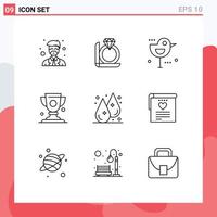 Pictogram Set of 9 Simple Outlines of humidity trophy autumn prize achievement Editable Vector Design Elements