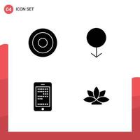 Pack of 4 creative Solid Glyphs of basic cell user man flower Editable Vector Design Elements