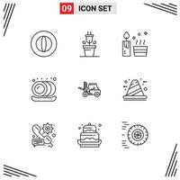 Modern Set of 9 Outlines Pictograph of transport lifting natural lifter plate Editable Vector Design Elements