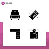 Modern Set of 4 Solid Glyphs and symbols such as car furniture cinema tickets theater tickets office Editable Vector Design Elements