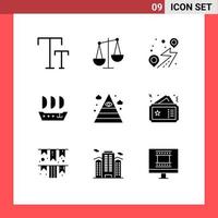 Mobile Interface Solid Glyph Set of 9 Pictograms of triangle illuminati pin eye sailfish Editable Vector Design Elements