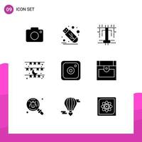 Set of 9 Vector Solid Glyphs on Grid for media eid creative decoration flag Editable Vector Design Elements