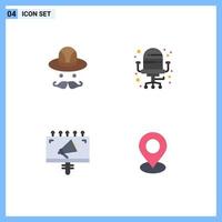 4 Universal Flat Icon Signs Symbols of cap marketing chair ad map Editable Vector Design Elements
