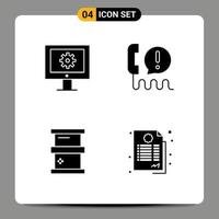 Pack of 4 Modern Solid Glyphs Signs and Symbols for Web Print Media such as online support service biochemistry web maintenance center chemistry Editable Vector Design Elements