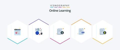 Online Learning 25 Flat icon pack including documents. document. globe. txt file. literature vector