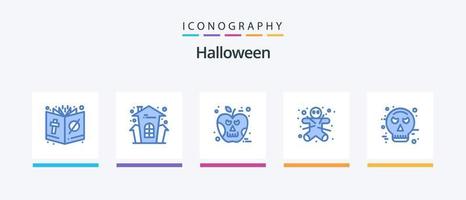 Halloween Blue 5 Icon Pack Including avatar. gingerbread man. house holiday. ginger. skull. Creative Icons Design vector